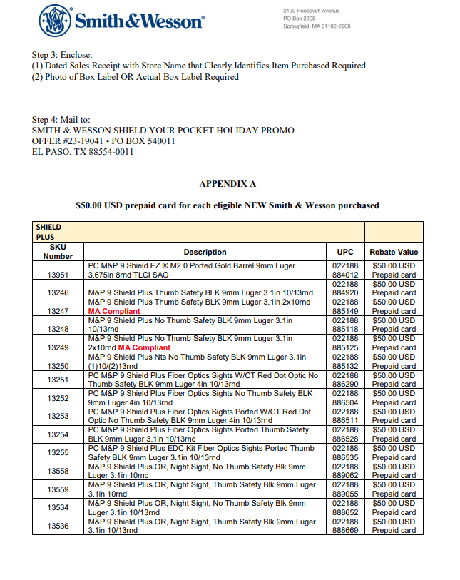 Smith And Wesson Rebate Models