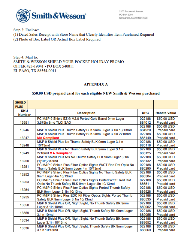 Smith And Wesson Rebate Phone Number