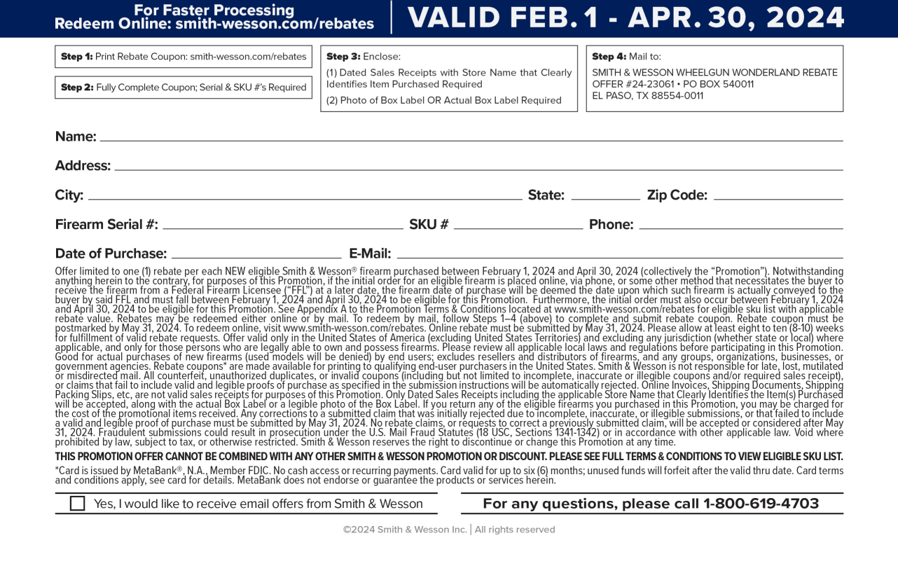 Smith & Wesson Rebates 2024