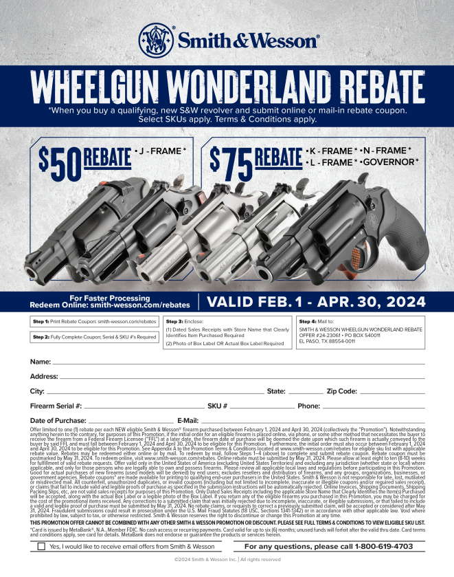 Terms And Conditions Of Smith And Wesson Rebate Offer