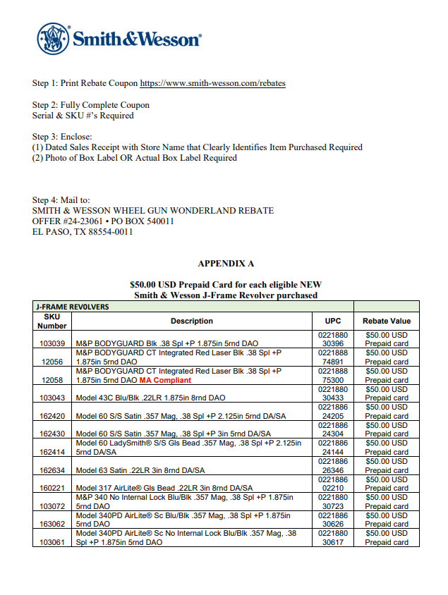 Smith And Wesson Rebate List