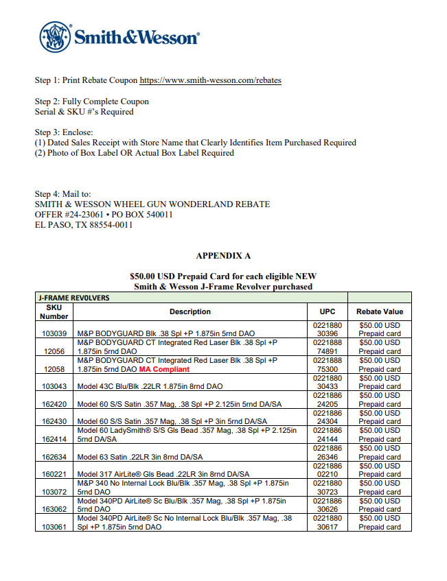 Smith And Wesson Upcoming Rebates