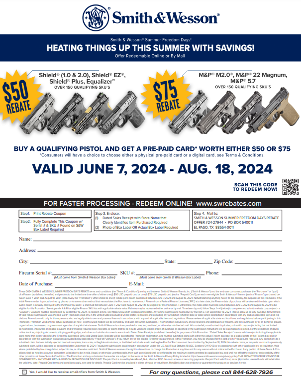 Smith And Wesson Shield Rebate Issues